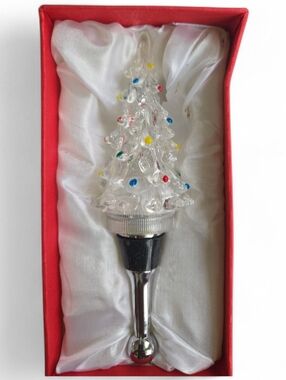 Source Unknown Clear Glass Christmas Tree Bottle Stopper with Multicolor Accents